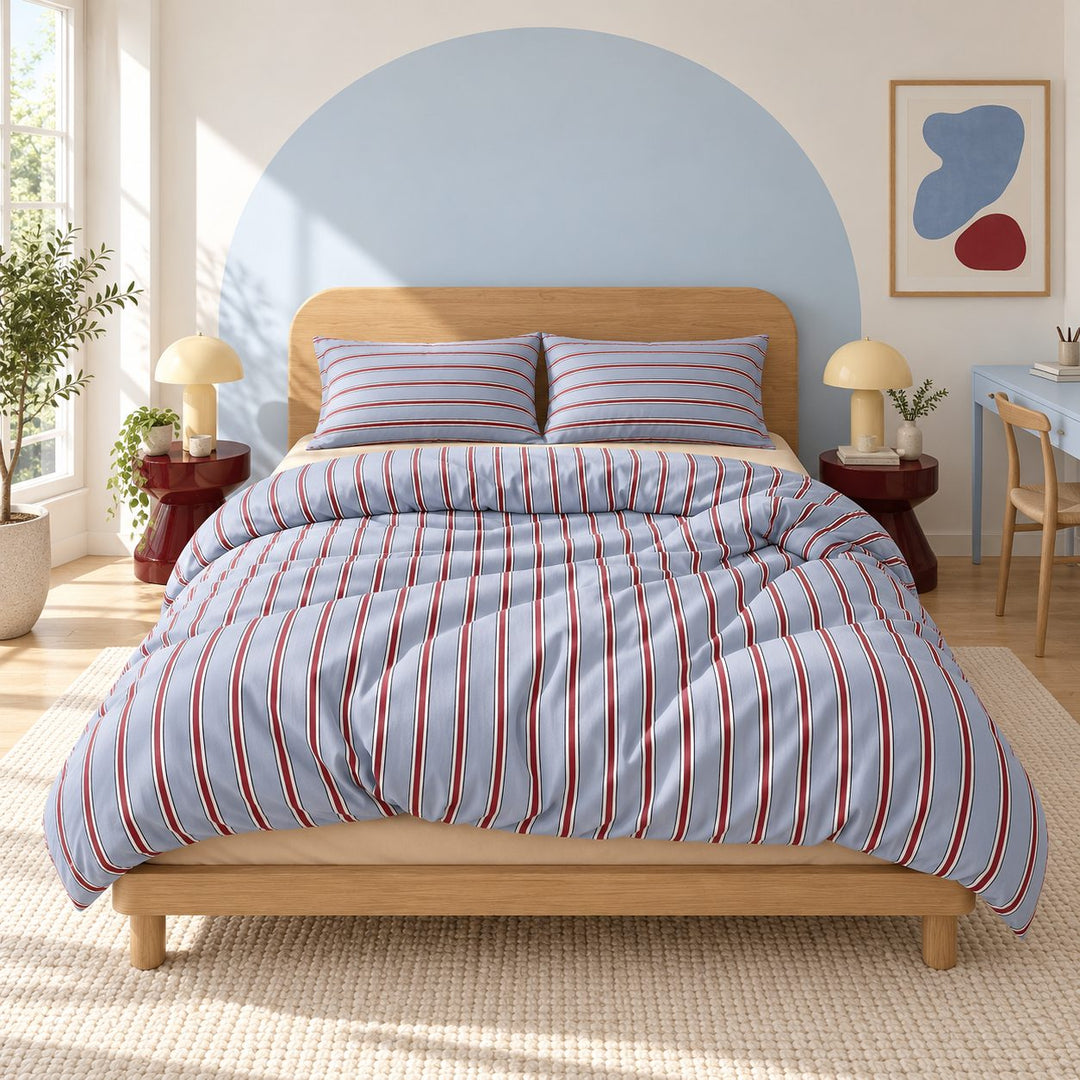 Minimalist Bedding Set with Striped Duvet Cover and Flat Sheet in Polyester for Bedroom Decor
