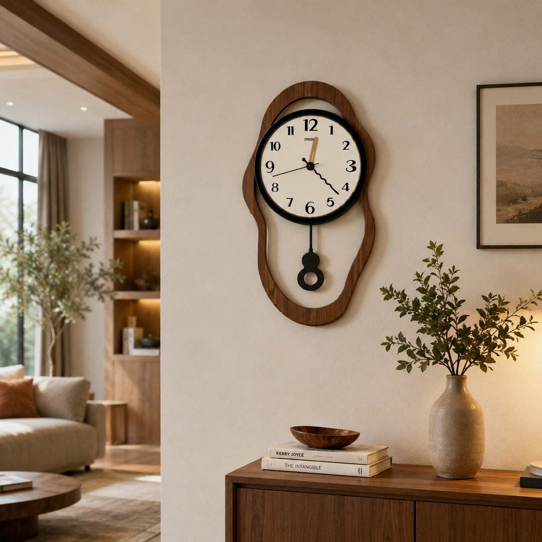 Retro Modern Wall Clock Silent Operation Acrylic Plastic Timber Finish Decorative Timepiece
