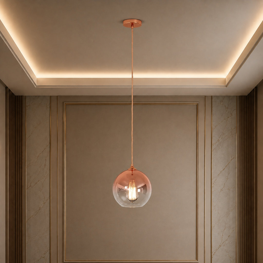 Modern Glass Pendant Light Adjustable Hanging LED with Metallic Gradient Finish