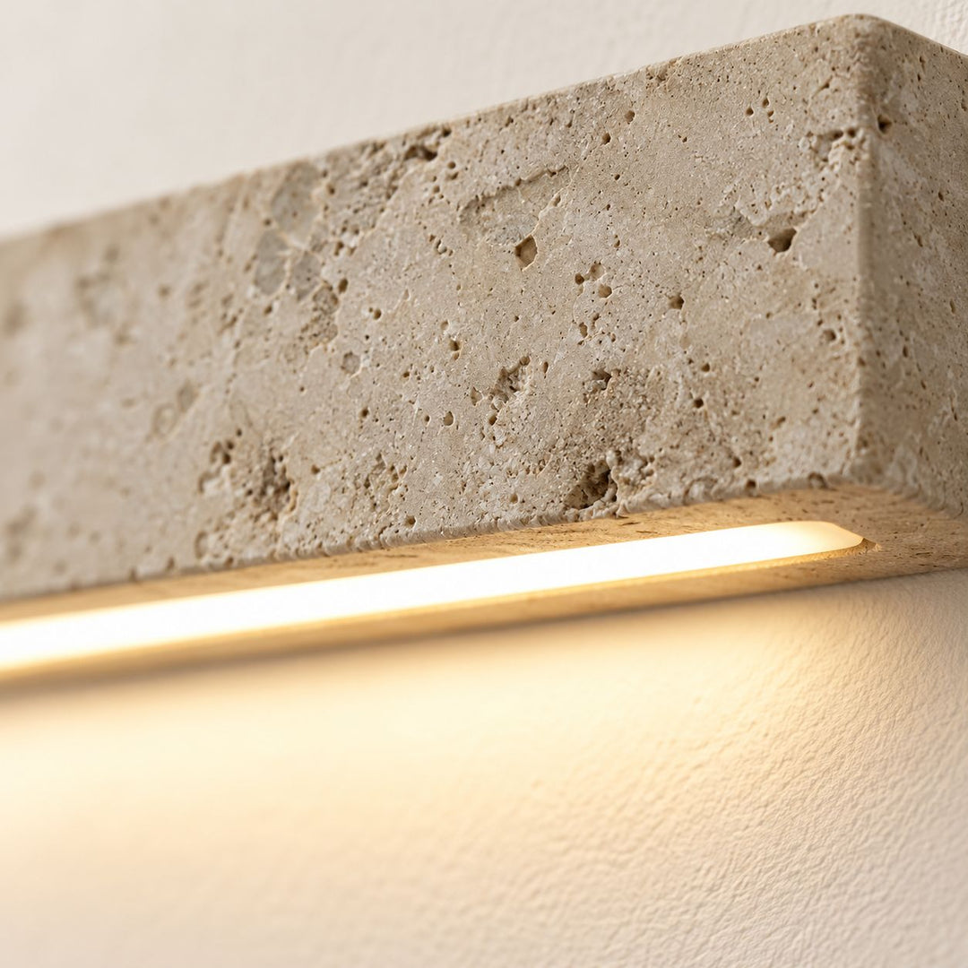 Minimalist Wall Light with Elongated Rectangular Design in Yellow Travertine and Integrated LED