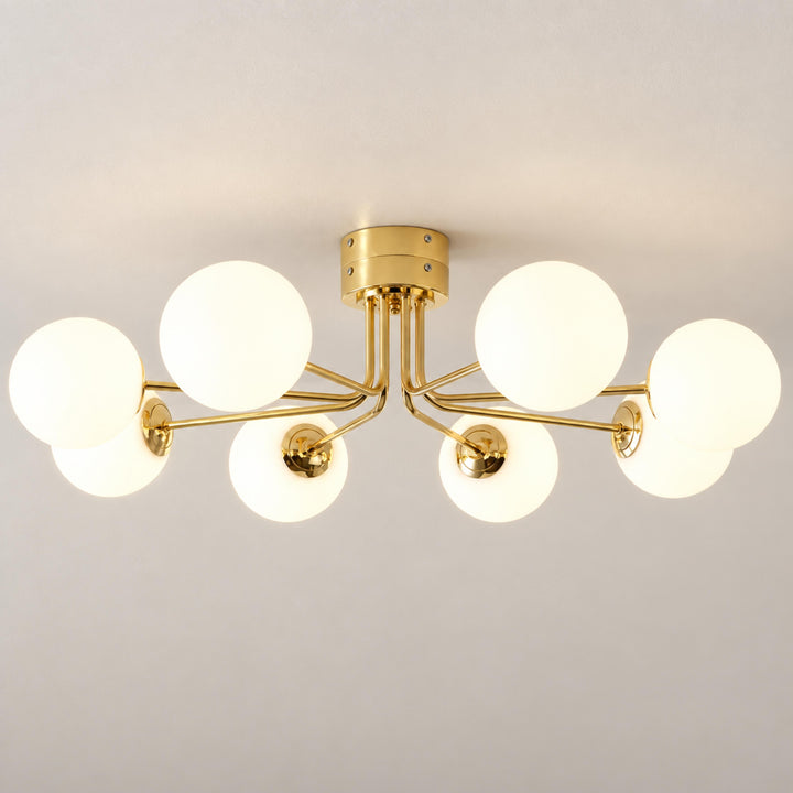Modern Flush Mount Ceiling Light with Curved Metal and Glass Shade LED Compatible 6 Heads