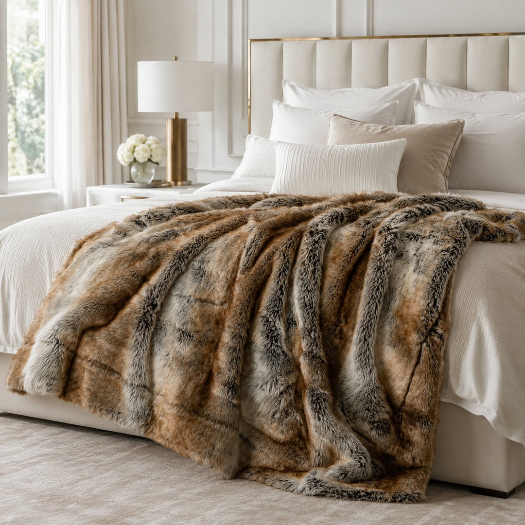 Soft Plush Faux Fur Throw Blanket Cozy Decorative Bedding for Sofa and Bed 50 x 60 Inches