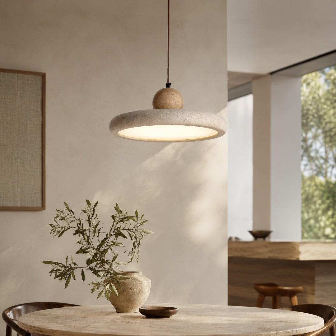 Modern Pendant Lamp Hanging Travertine Stone Finish LED Kitchen Pendant Lighting 30cm
