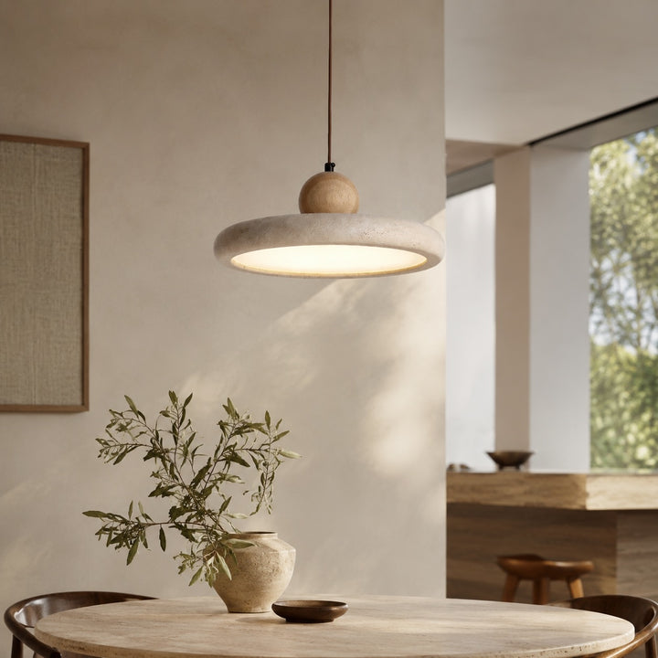 Modern Pendant Lamp Hanging Travertine Stone Finish LED Kitchen Pendant Lighting 30cm