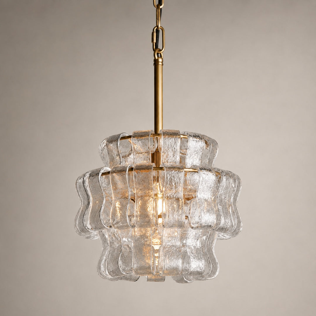 Modern Green Tiered Glass Pendant Light Hanging Brass Fixture Adjustable Height for Dining Room Kitchen Island