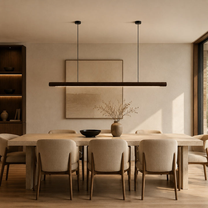 Modern Minimalist Pendant Light Adjustable Height Wood LED Diffuser for Kitchen Island Lighting