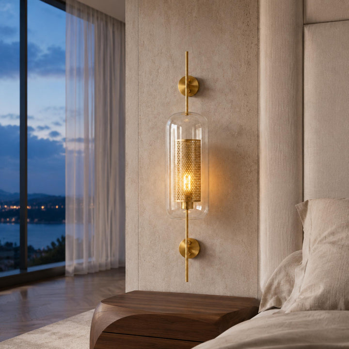 Modern Wall Light Clear Glass Wall Mounted Brass Dimmable LED Fixture Warm Glow