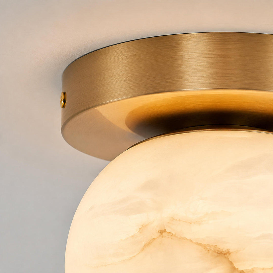 Natural Alabaster Flush Mount Ceiling Light – Modern Brass Finish