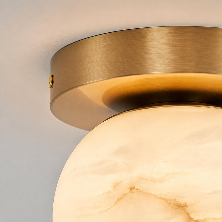 Natural Alabaster Flush Mount Ceiling Light – Modern Brass Finish