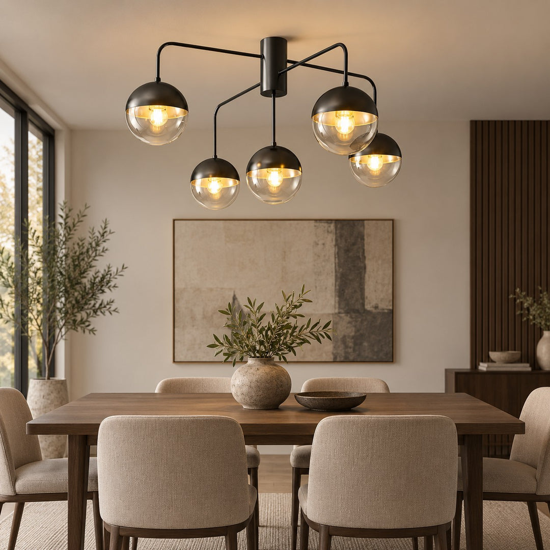 Modern Industrial Ceiling Light Flush Mount Glass and Metal Adjustable LED Compatible 40W