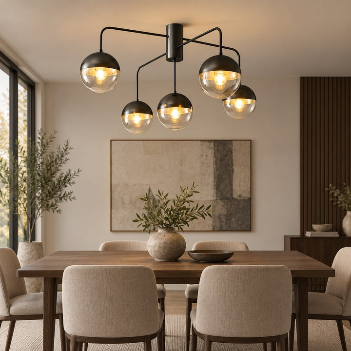 Modern Industrial Ceiling Light Flush Mount Glass and Metal Adjustable LED Compatible 40W