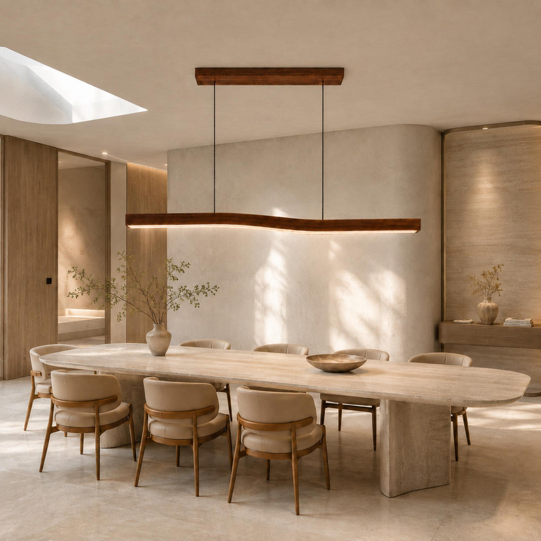 Modern Pendant Light Adjustable Hanging Design Wood Finish Dimmable LED for Kitchen Island