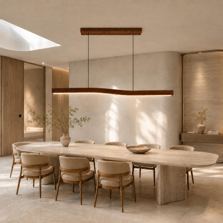 Modern Pendant Light Adjustable Hanging Design Wood Finish Dimmable LED for Kitchen Island
