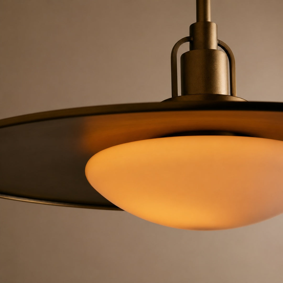 Modern Brass Saucer Pendant Light Hanging Metal Fixture with Frosted Glass Dome Shade for Kitchen Island Dining Room