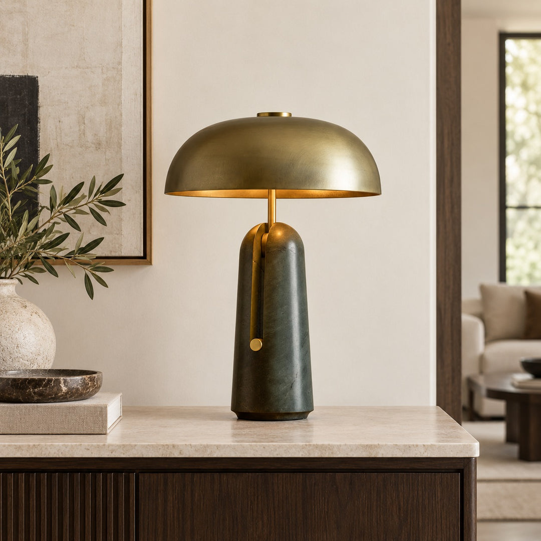 Contemporary Table Lamp with Adjustable Metal Shade and Travertine or Marble Base for Elegant Interiors