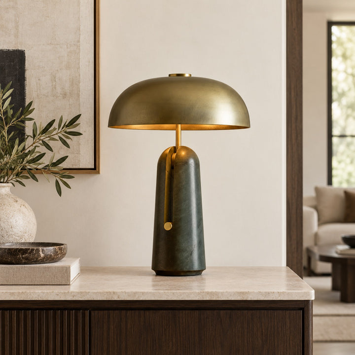 Contemporary Table Lamp with Adjustable Metal Shade and Travertine or Marble Base for Elegant Interiors