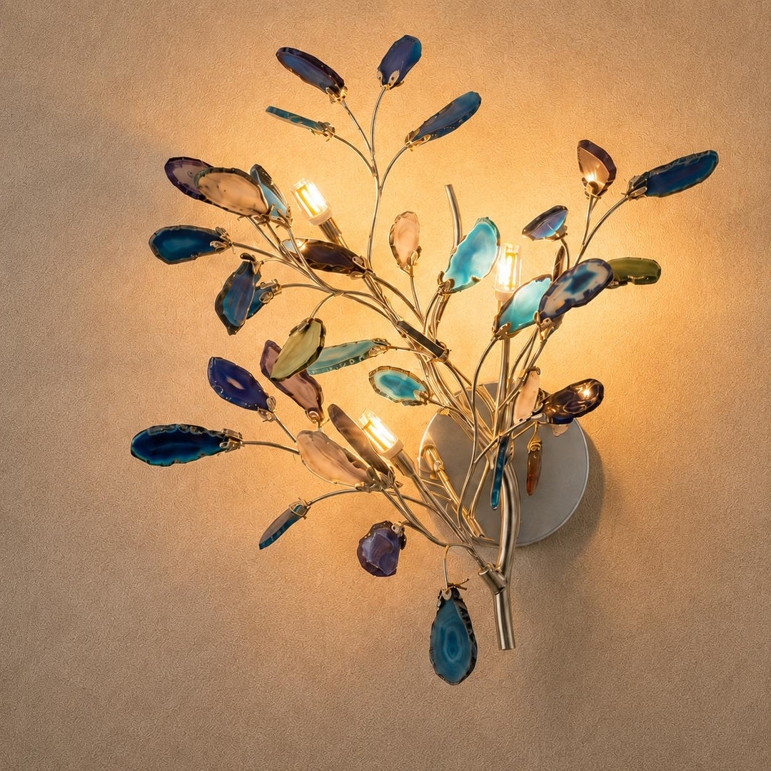 Contemporary Agate Wall Light Metal Fixture Wall Mounted Unique Natural Stone Design LED Indoor Use