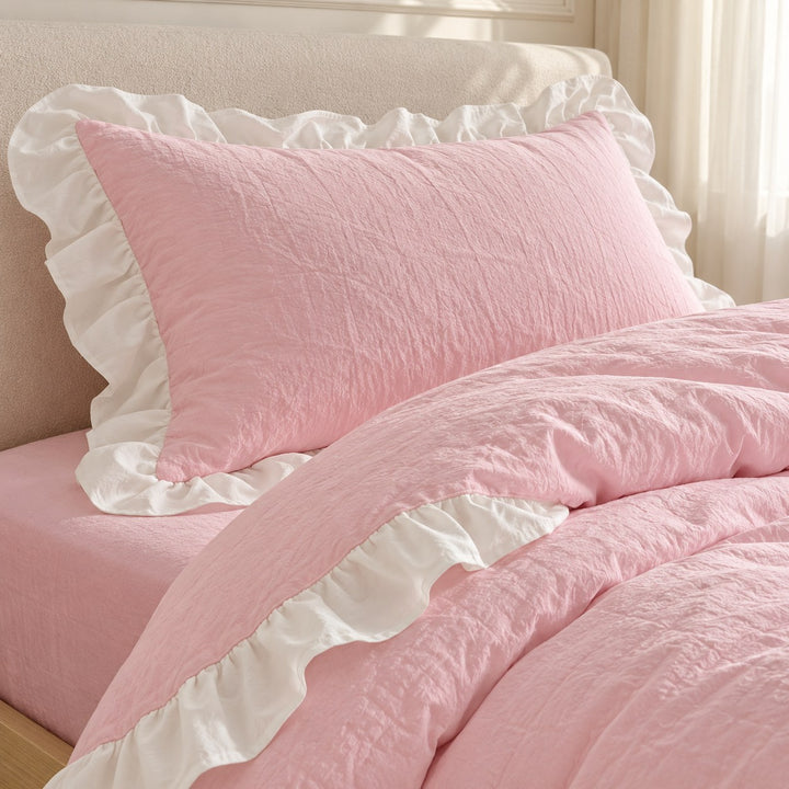Modern Crumpled Ruffle Bedding Set Duvet Cover and Flat Sheet Polyester Soft Texture