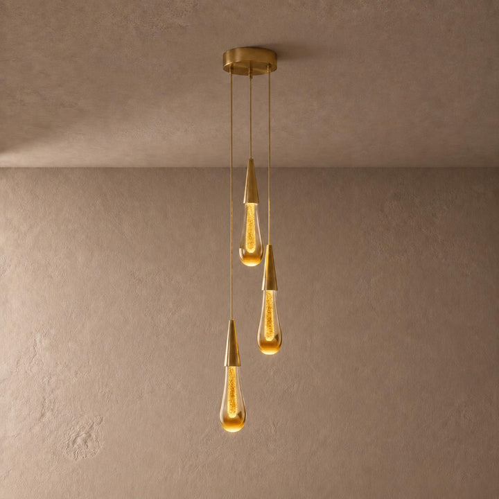 Modern Adjustable Pendant Light Hanging Chrome-Plated Iron and Crystal LED Fixture
