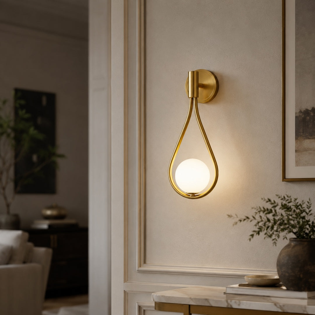 Modern Brass Wall Light Adjustable Wall Mounted Glass Shade LED Fixture for Indoor Use