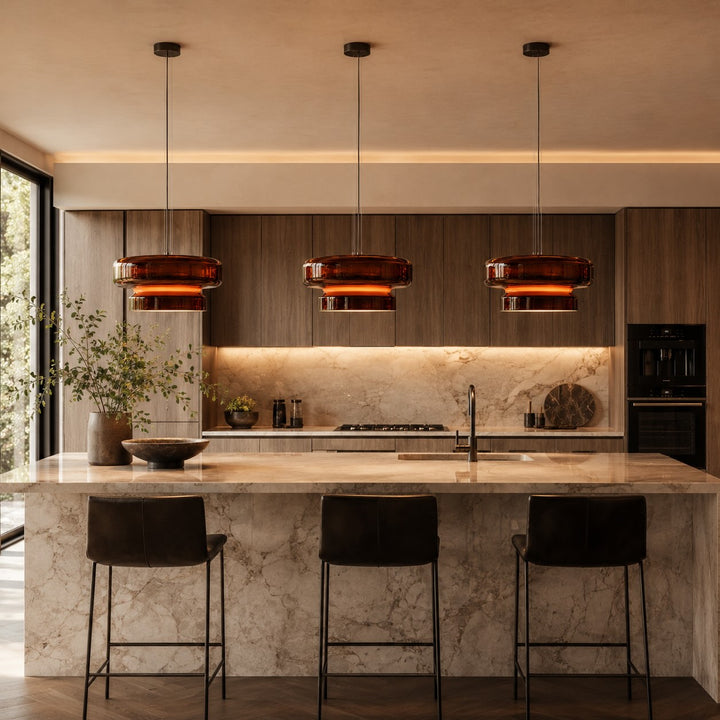 Modern Glass Pendant Lamp Adjustable Hanging Light LED Fixture for Kitchen and Dining