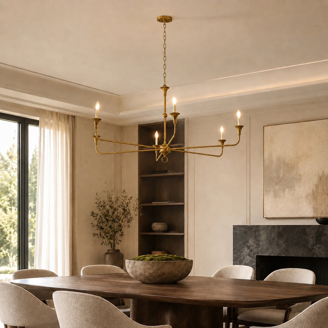 Modern Chandelier Light 5-Head Adjustable Brass Flush Mount E14 Candelabra Bulbs Exposed