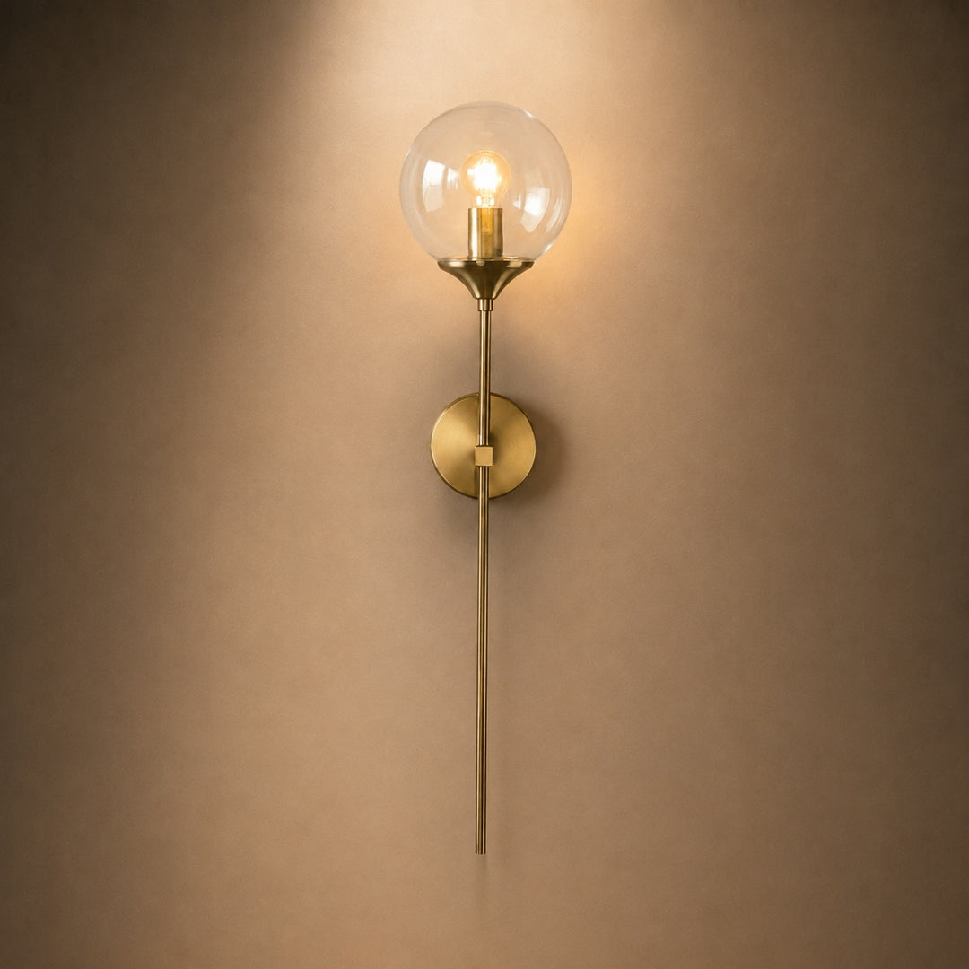 Modern Minimalist Wall Sconce Lighting Wall Mounted Glass Shade Metal Detailing LED Compatible
