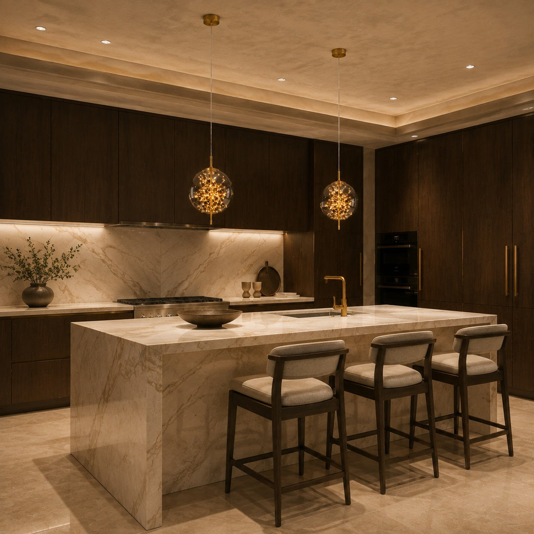 Modern Hanging Pendant Light Adjustable Smoky Glass LED Fixture for Kitchen Dining