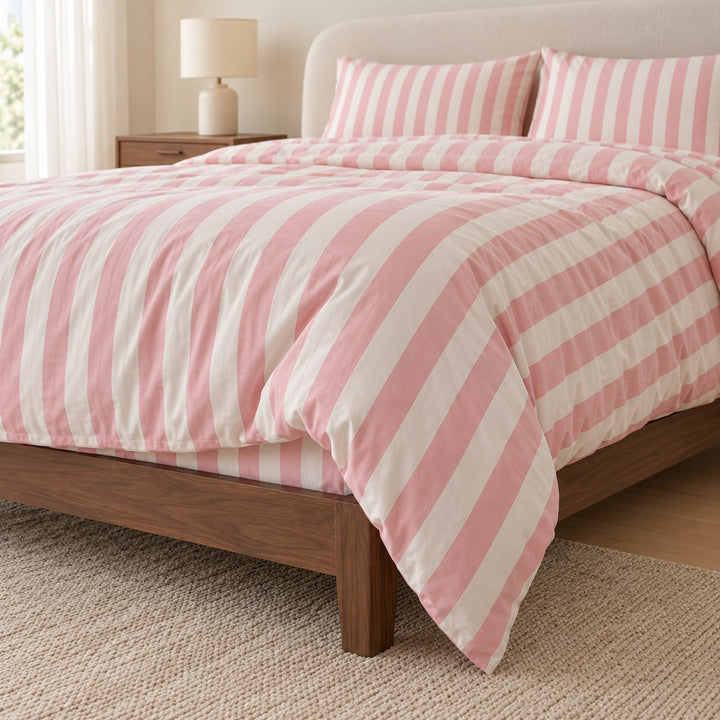 Modern Striped Bedding Set Cotton-Polyester Blend Duvet Cover Flat Sheet Pillow Case