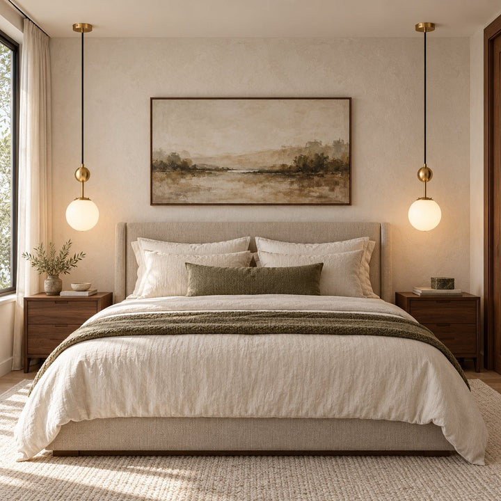 Modern Brass Globe Pendant Light with White Glass Shade – E14 Hanging Light