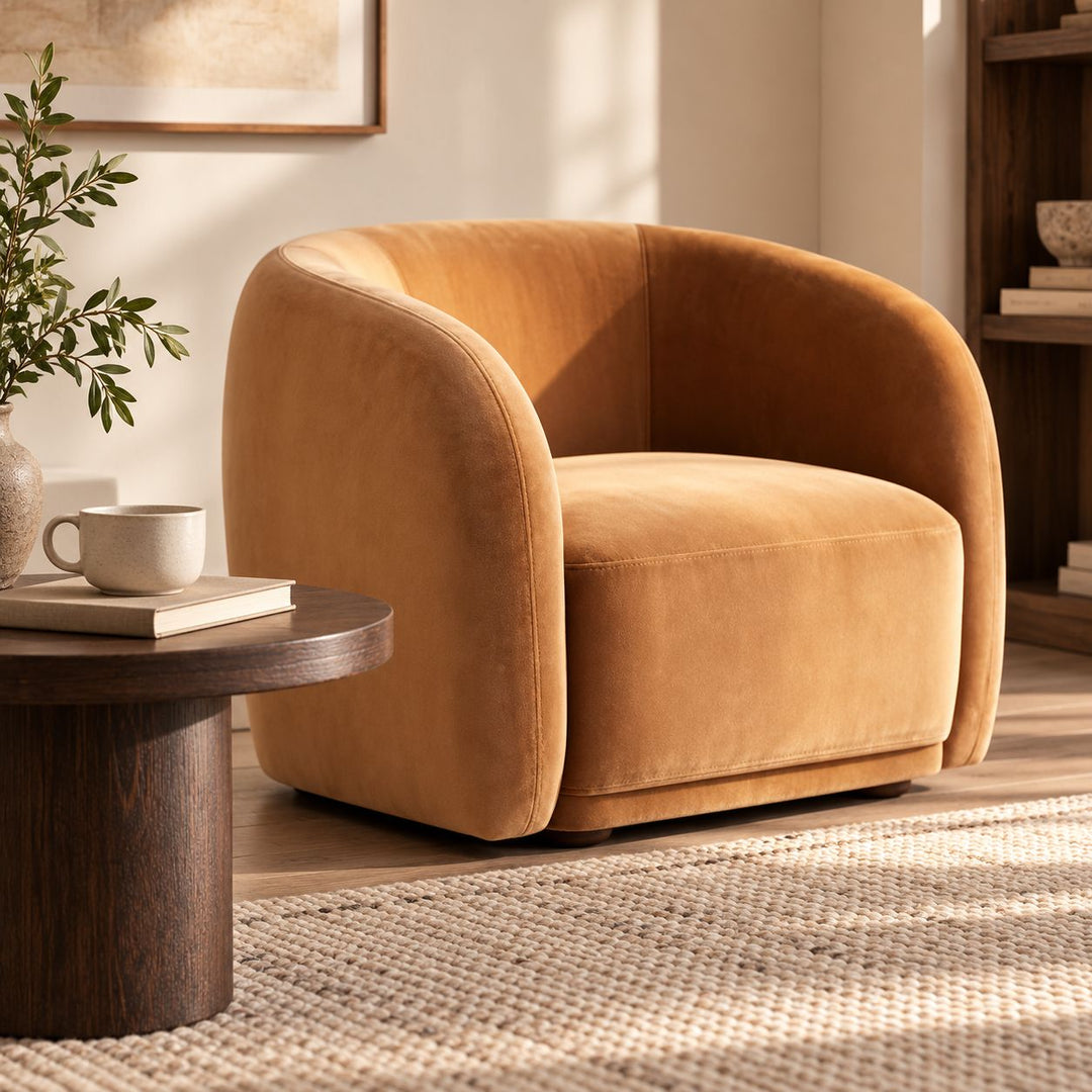 Modern Accent Armchair with Curved Arms Soft Upholstery for Cozy Living Room Seating
