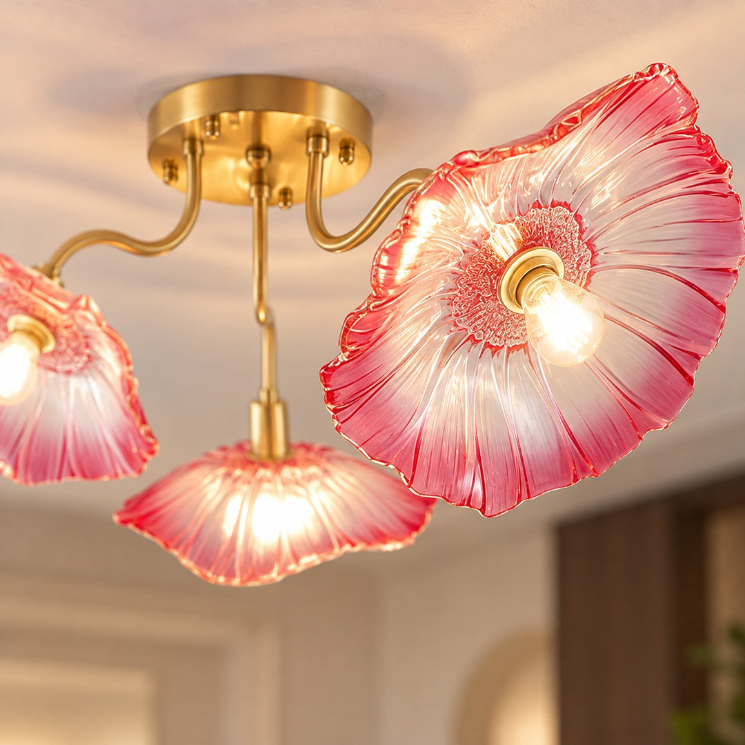 Modern Flush Mount Ceiling Light Fixture with Lotus Leaf Glass Shade and LED Technology