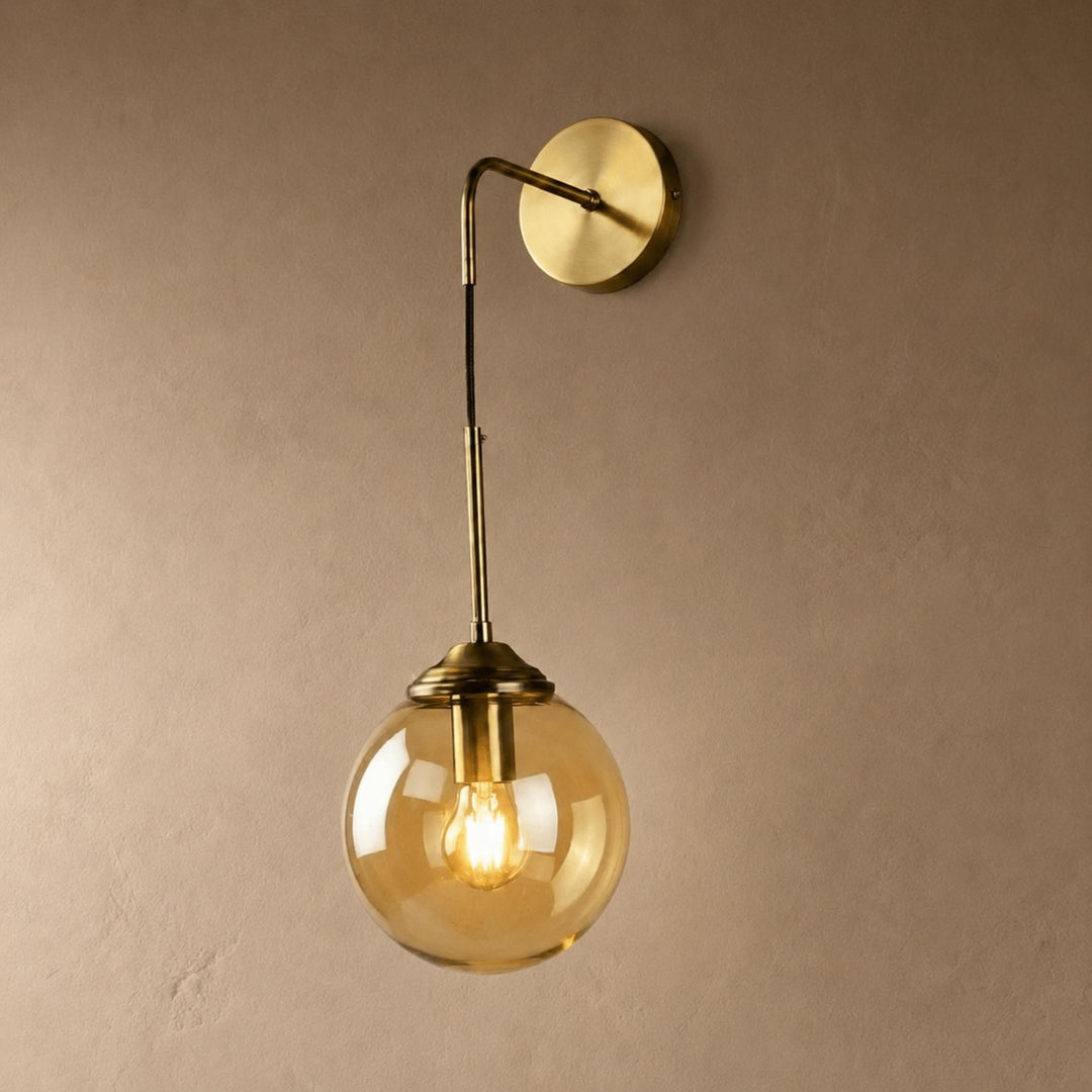 Modern Minimalist Wall Sconce Lighting Wall Mounted Glass Shade Metal Detailing LED Compatible