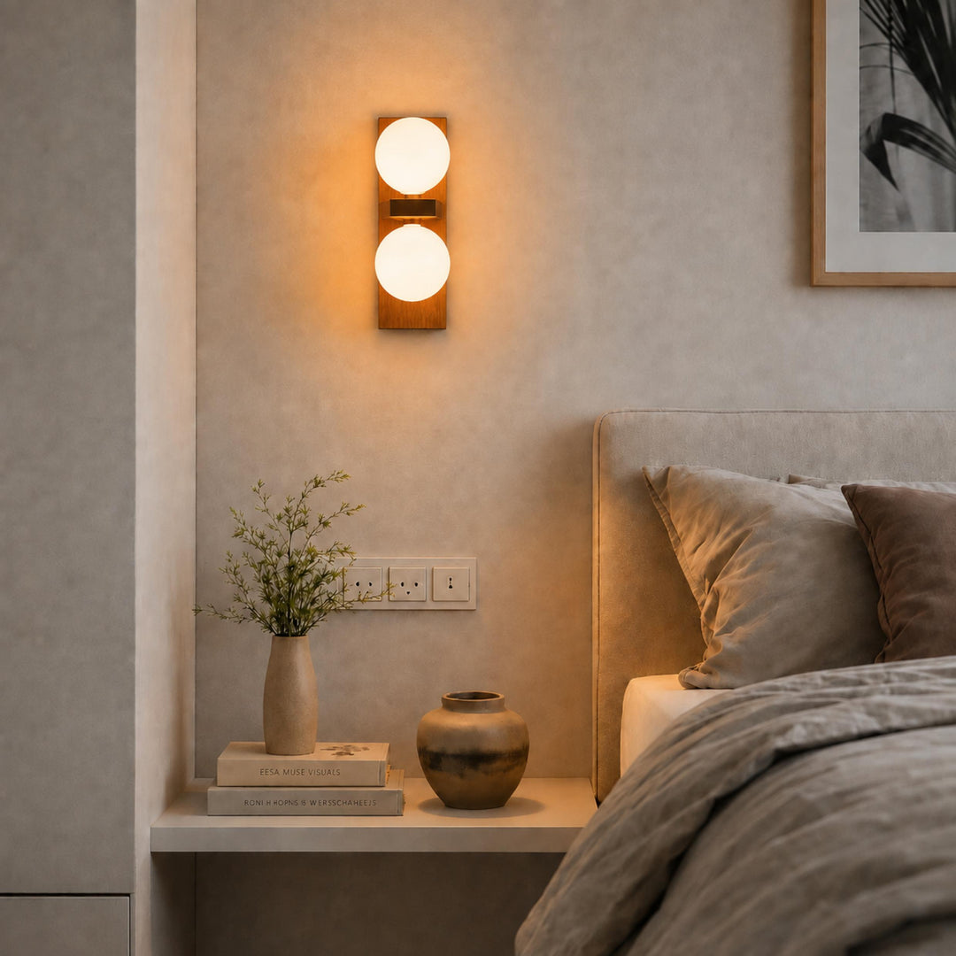 Modern Wall Light Wall Mounted Walnut Wood Glass Shade Hardwired G9 Base Dimmable 110-240V