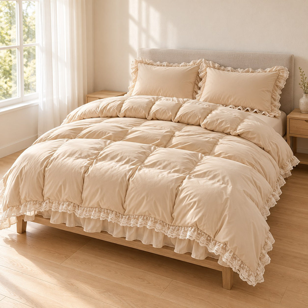 Modern Ruffle Lace Bedding Set with Elastic Skirt Bed Sheet and Soft Polyester Material