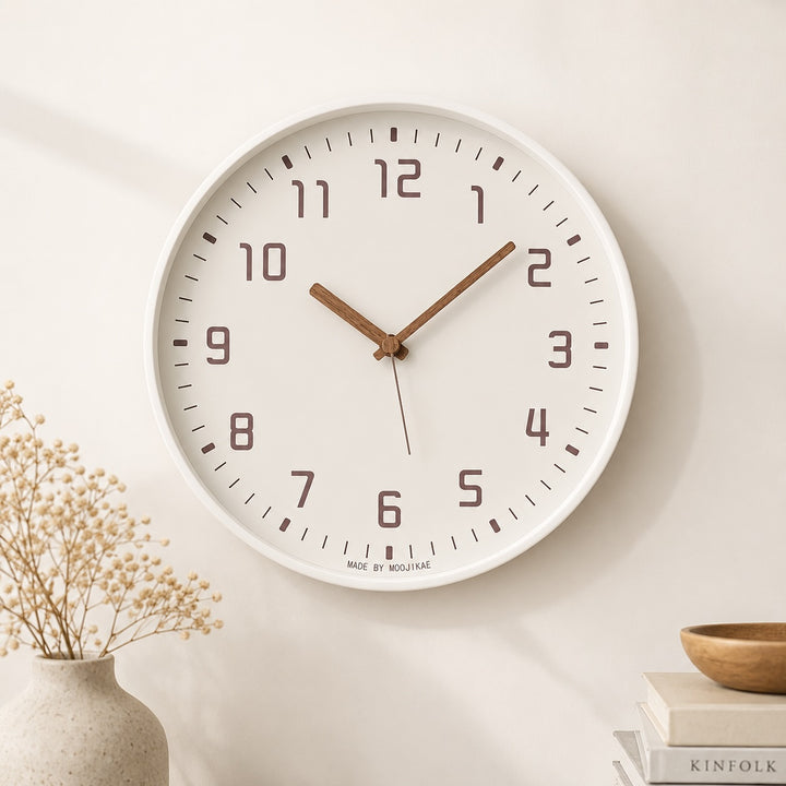 Modern Wall Clock Circular Design Bamboo Wood Noiseless Quartz Movement 30cm for Home Decor