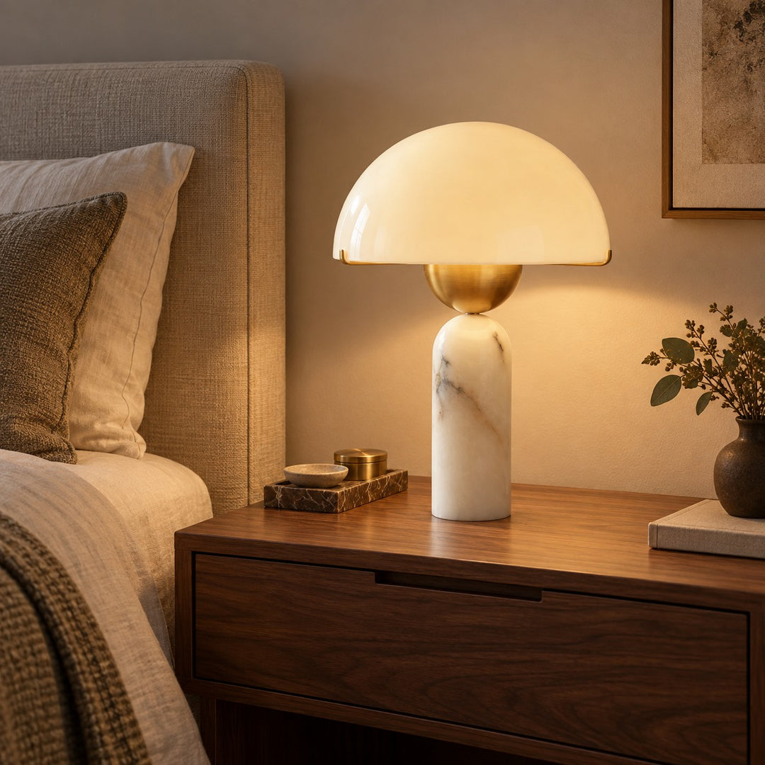 Modern Adjustable Table Lamp with Alabaster Shade and LED Compatibility for Bedroom or Desk Use