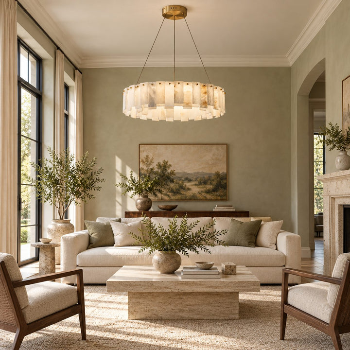 Modern Chandelier Light Ceiling Mounted Alabaster Glass with LED Illumination for Dining Room