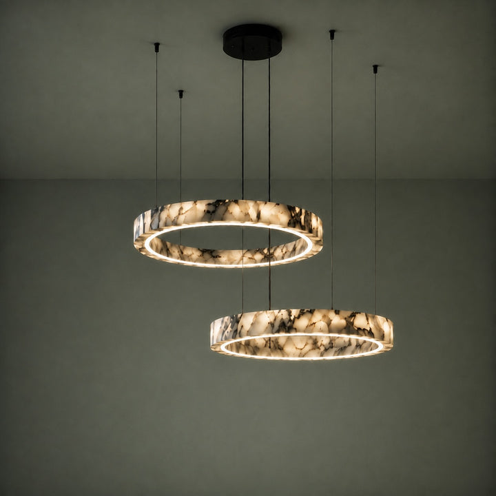 Modern Multi Ring Chandelier Pendant Light Adjustable Natural Marble Integrated LED Illumination