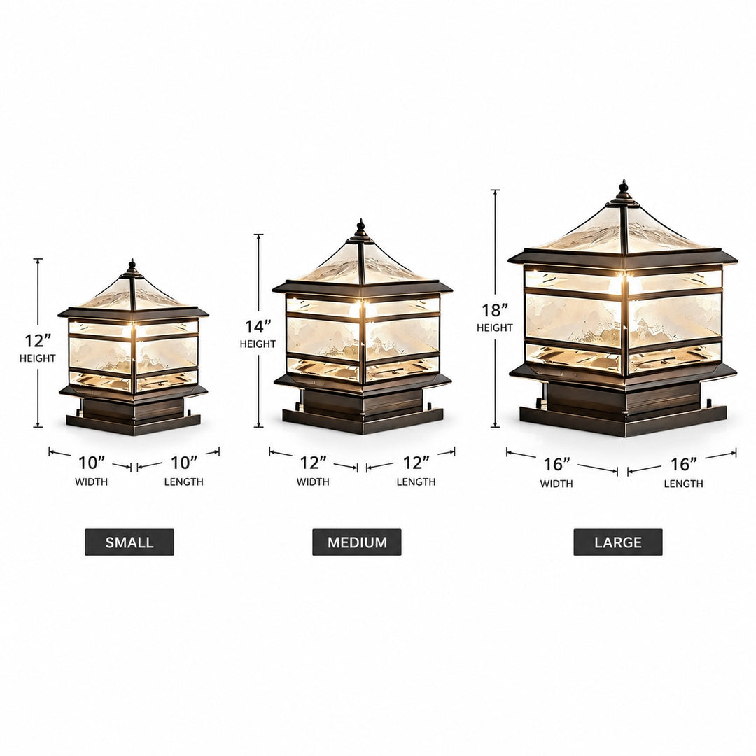 Vintage Copper Outdoor Fence Post Light Waterproof Glass LED Pillar Lamp with Solar Option