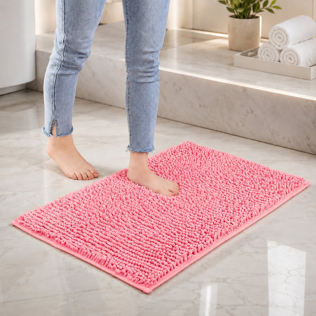 Modern Chenille Bath Mat Non-Slip Backing Memory Foam Padding Ultra-Absorbent Bathroom Mat
