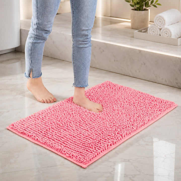 Modern Chenille Bath Mat Non-Slip Backing Memory Foam Padding Ultra-Absorbent Bathroom Mat