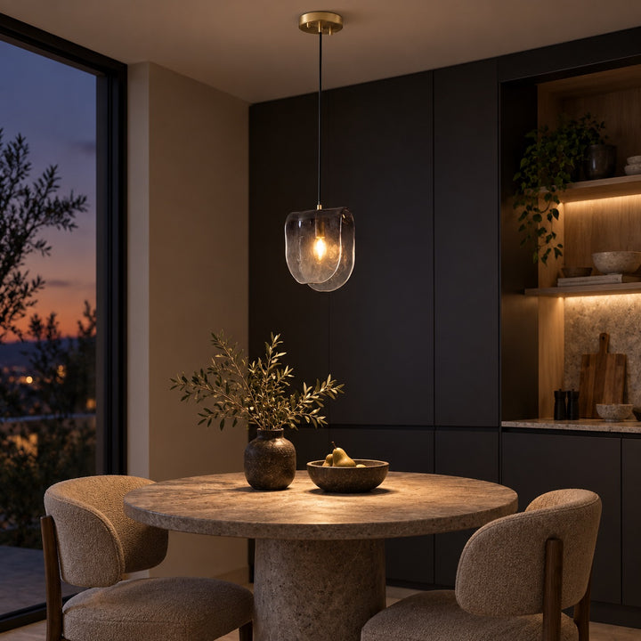 Modern Sculptural Glass Pendant Light with Natural Brass Finish