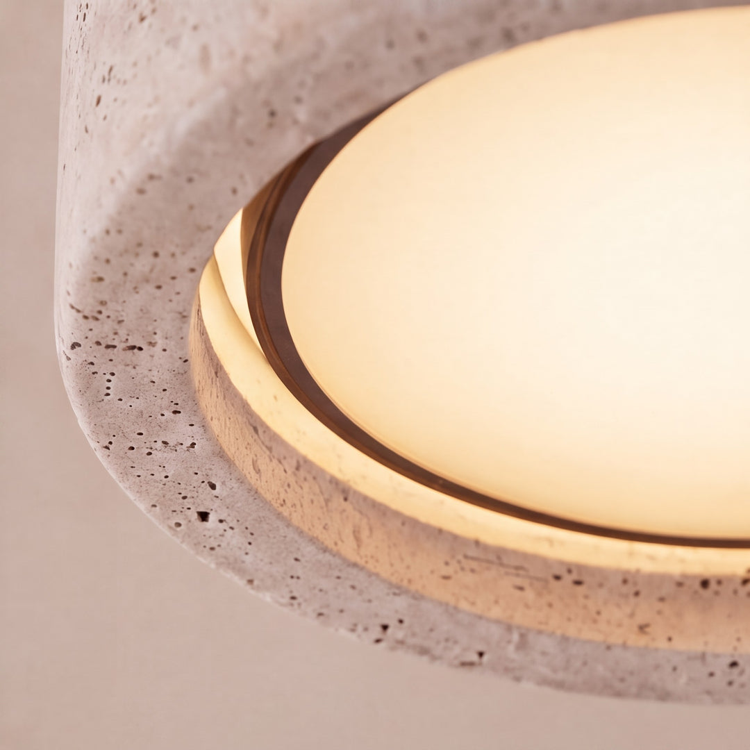 Modern Flush Mount Ceiling Light LED with Yellow Travertine and Wood Accents Dimmable 3-Color