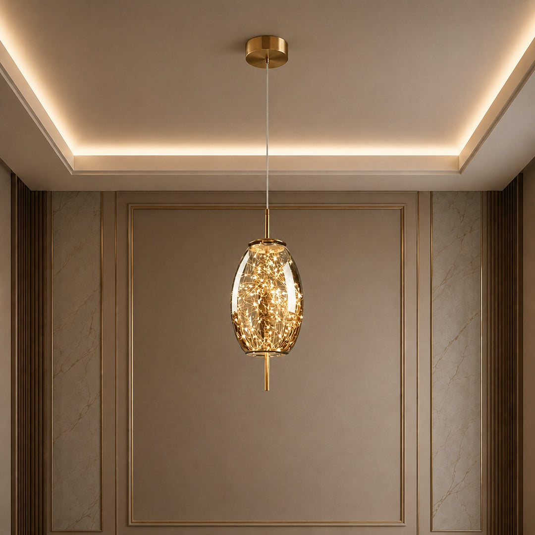Modern Hanging Pendant Light Adjustable Smoky Glass LED Fixture for Kitchen Dining