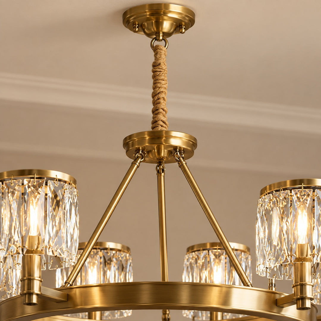 Modern Crystal Chandelier Adjustable Hanging Brass 6 or 8 Light E12 LED Fixture