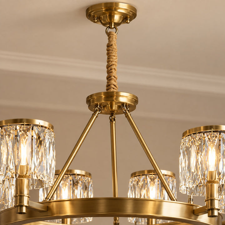 Modern Crystal Chandelier Adjustable Hanging Brass 6 or 8 Light E12 LED Fixture