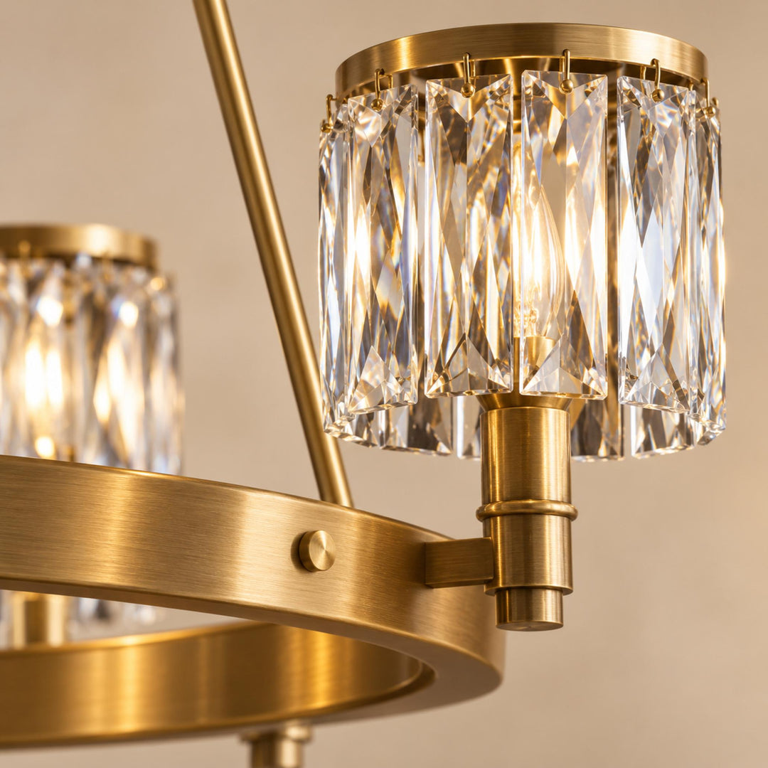 Modern Crystal Chandelier Adjustable Hanging Brass 6 or 8 Light E12 LED Fixture