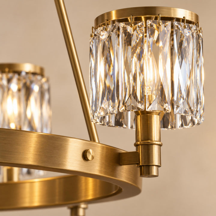 Modern Crystal Chandelier Adjustable Hanging Brass 6 or 8 Light E12 LED Fixture
