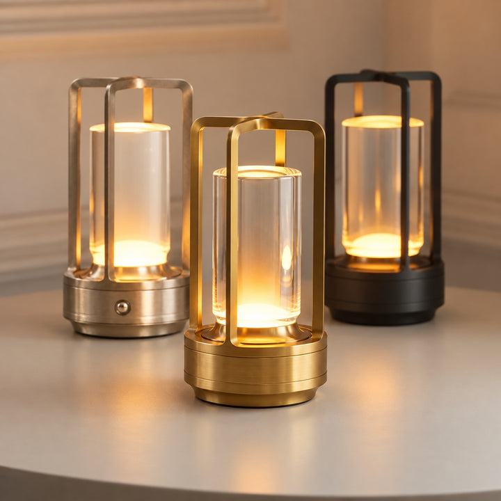 Modern Cordless Table Lamp with Crystal Shade Aluminum Alloy Base USB Charging LED Light